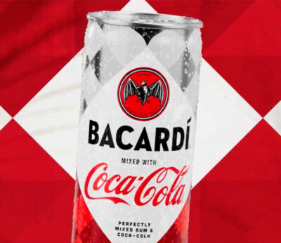 Coca-Cola and Bacardi merge in a cocktail in a can